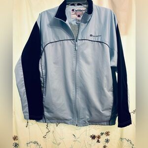 Vintage Champion Athletic Apparel Light Blue and Navy Jacket Windbreaker- Size L